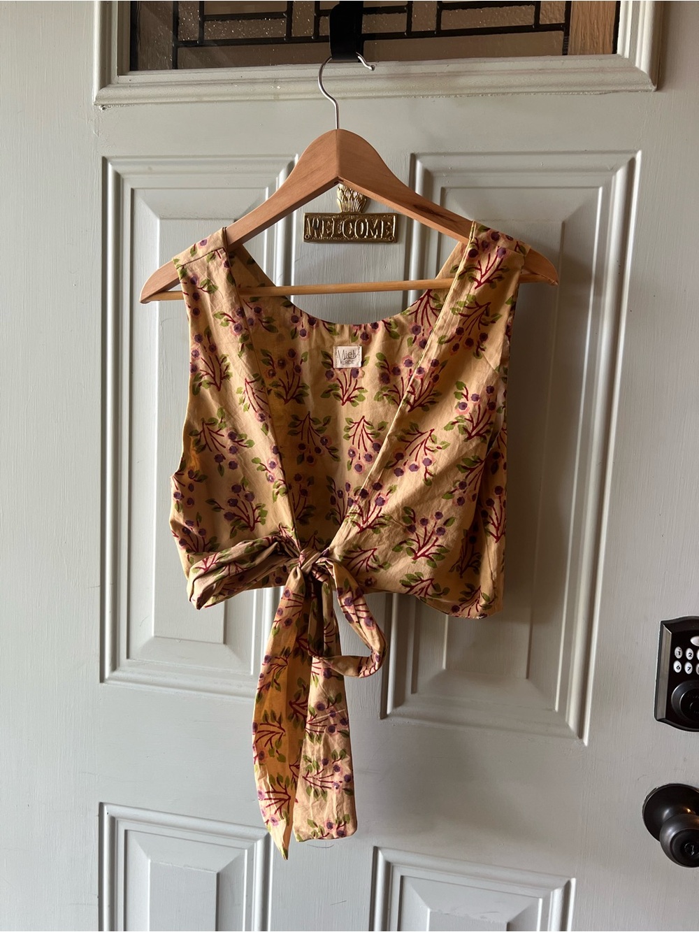 Floral Tie-Front Crop Top in Mustard floral print